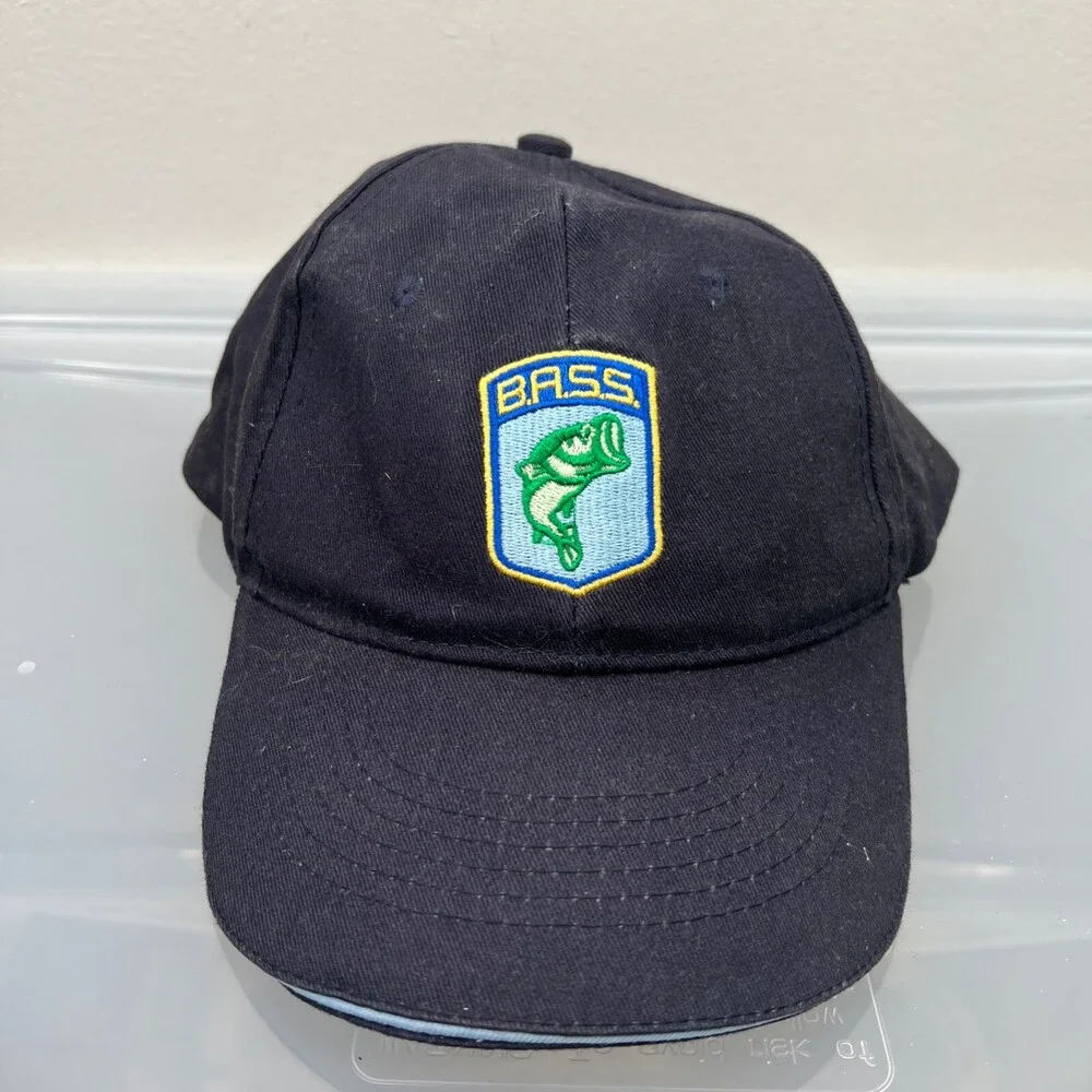 Bass Fish Hat Mens Adjustable Blue Strap Baseball Cap Sport Fishing River Lake
